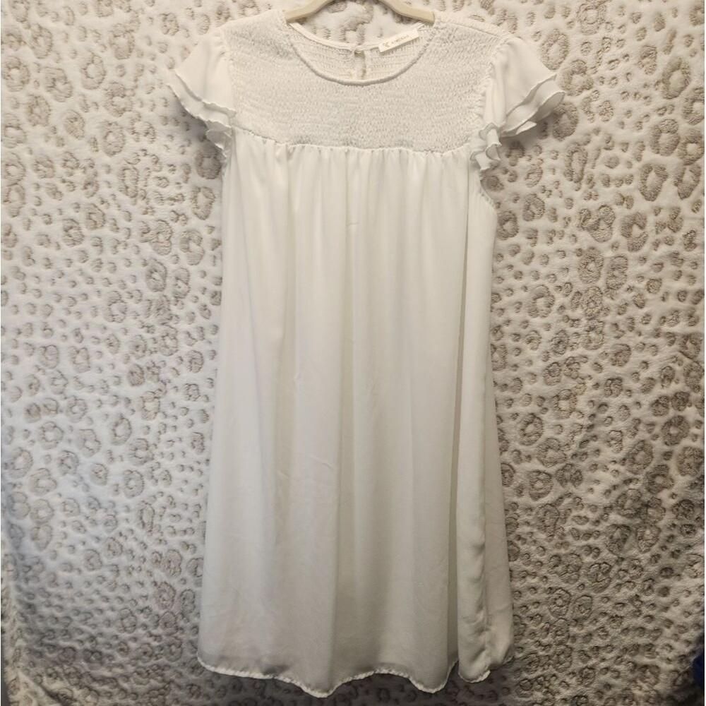 Kirundo Womens White S/S Smocked Lined Babydoll Mini Dress LARGE
